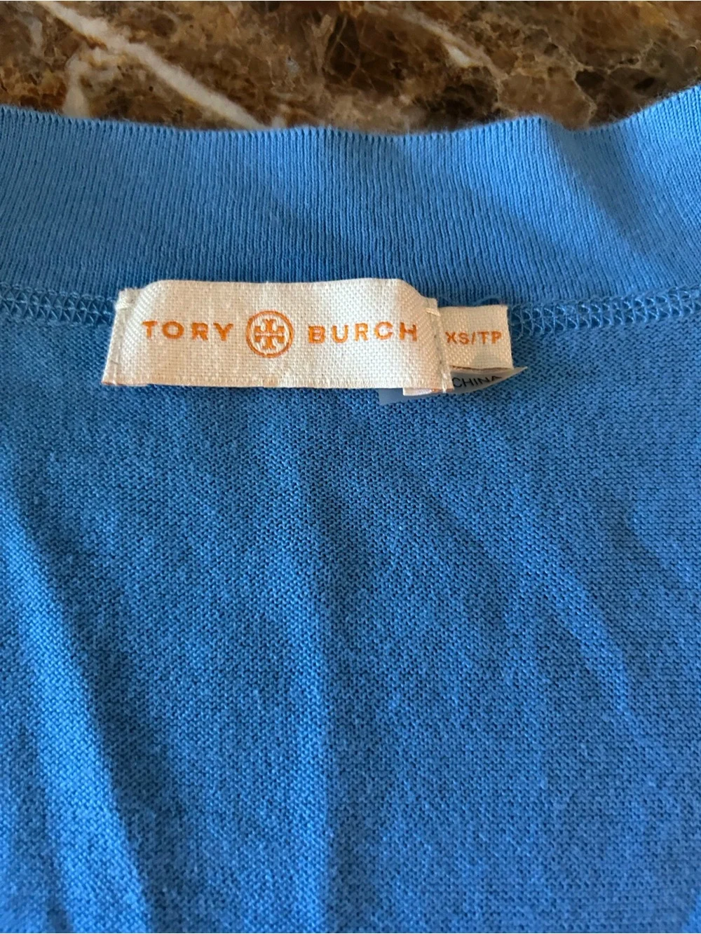 Tory Burch “Simone “Light Blue V-Neck Button Front